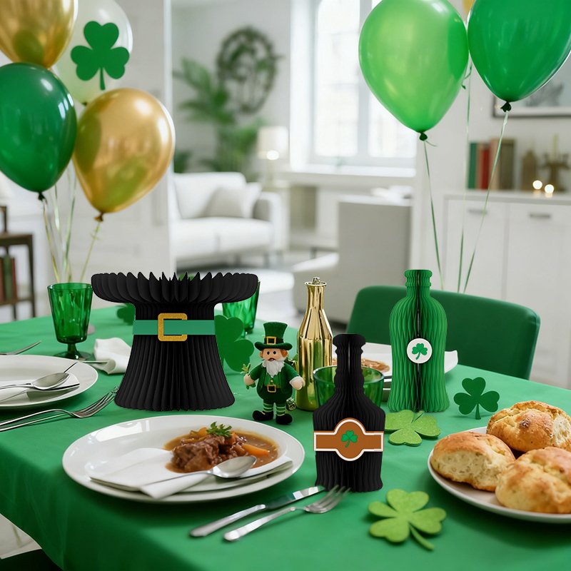 Emerald Clover Serving Tray & Gold Coin Honeycomb Accents