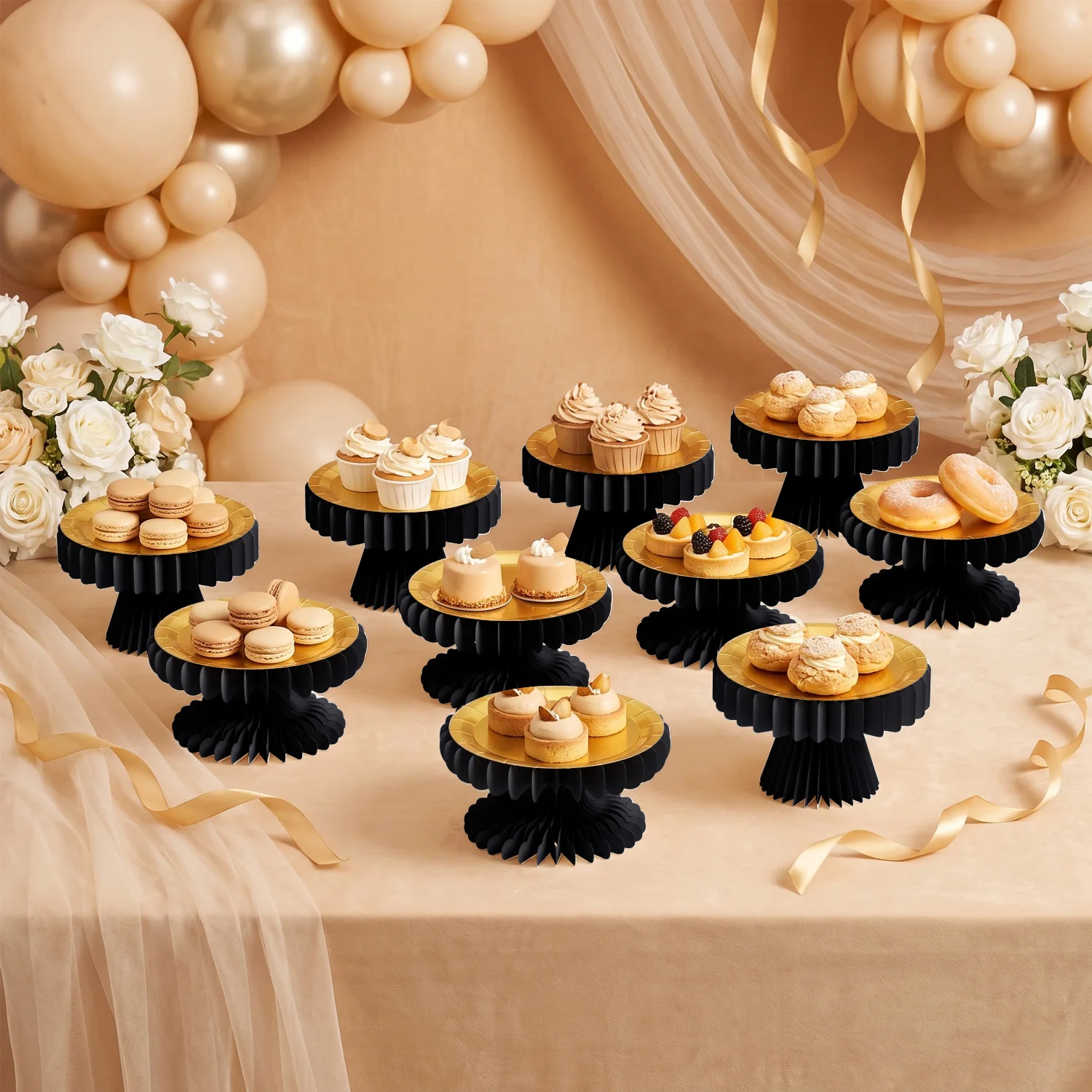 Matte Luxury Black Architectural Pastry Stand