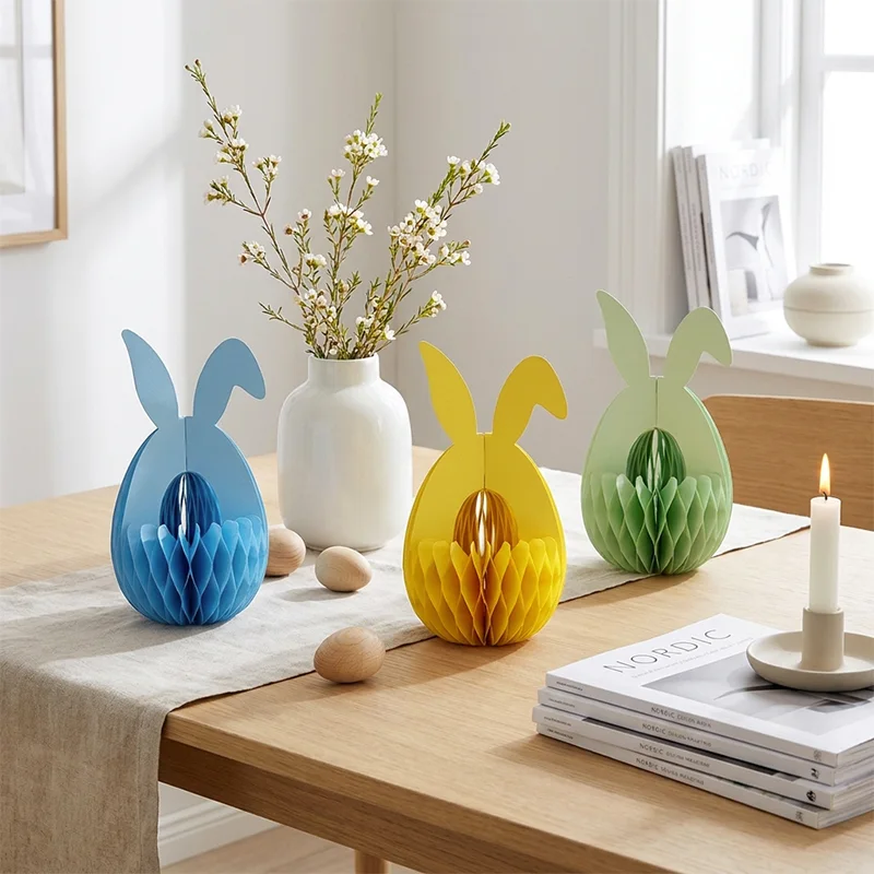 3D Honeycomb Easter Bunny Ears Egg Cup Duo Holder View 5