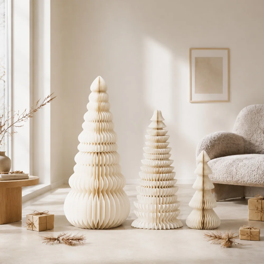 Large-Scale Foldable Honeycomb Paper Pine Tree Commercial Display