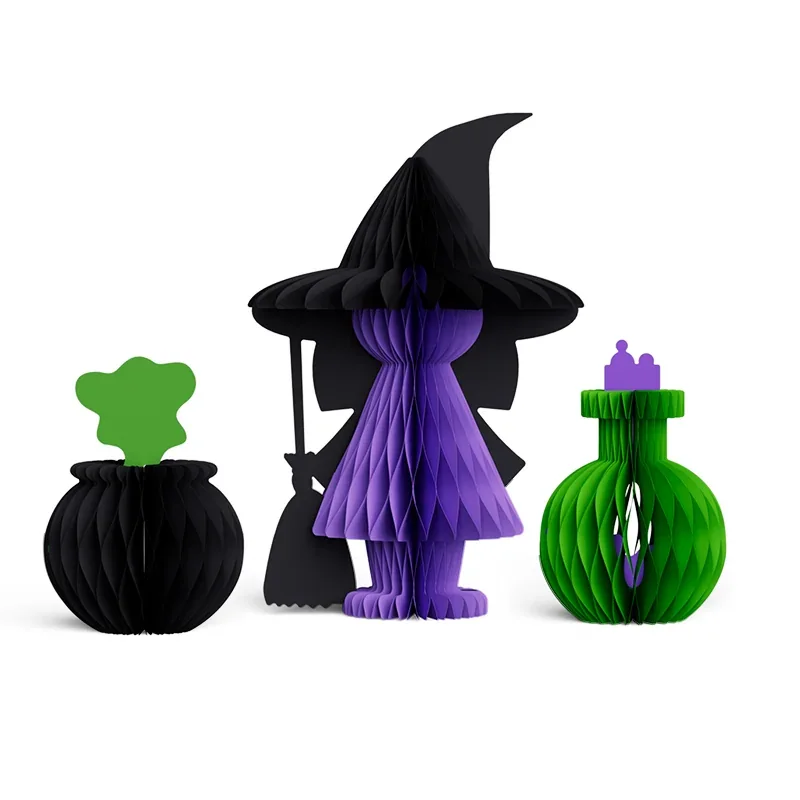 3D Foldable Honeycomb Halloween Little Witch Figurine Centerpiece View 4