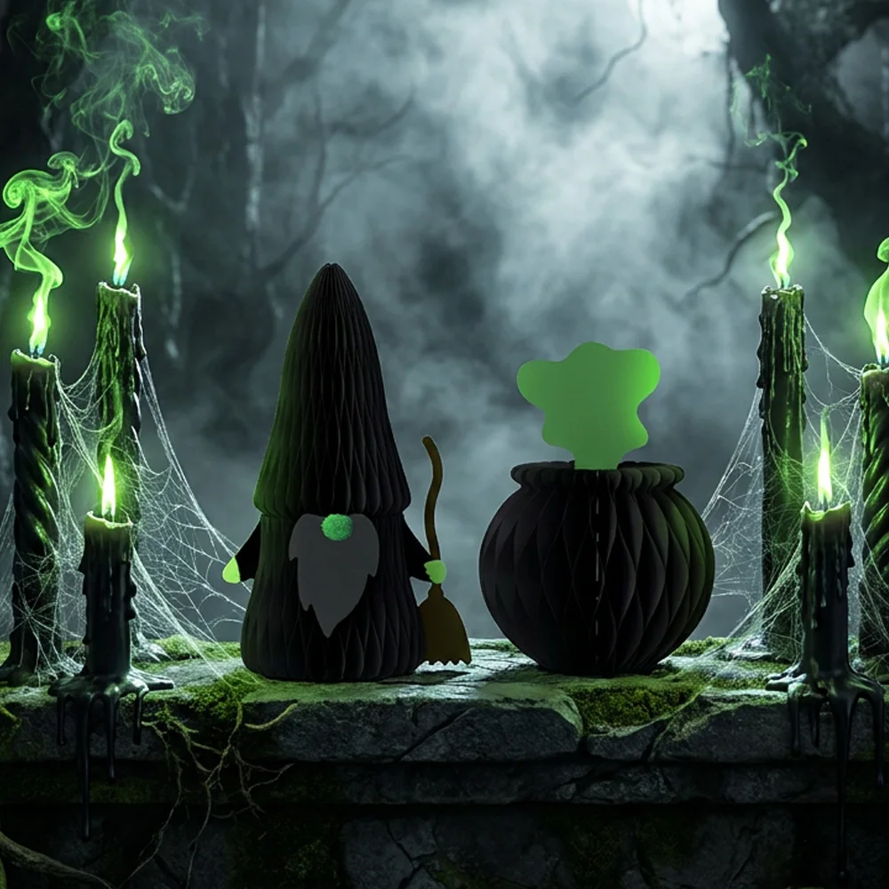 Foldable Honeycomb Paper Halloween Witch Gnome Tabletop Centerpiece
