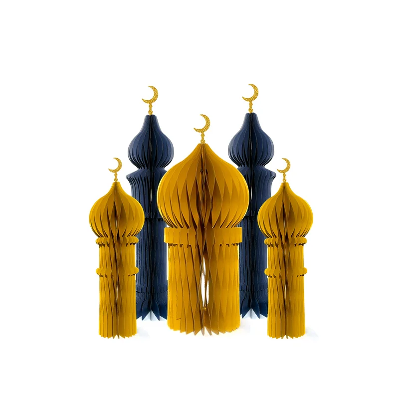 3D Honeycomb Ramadan Mosque & Crescent Moon Tabletop Scene Set View 2