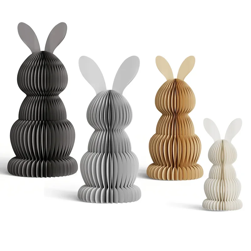 3D Honeycomb Easter Spring Bunny Family Figurine Trio Set (PB-ET-04)