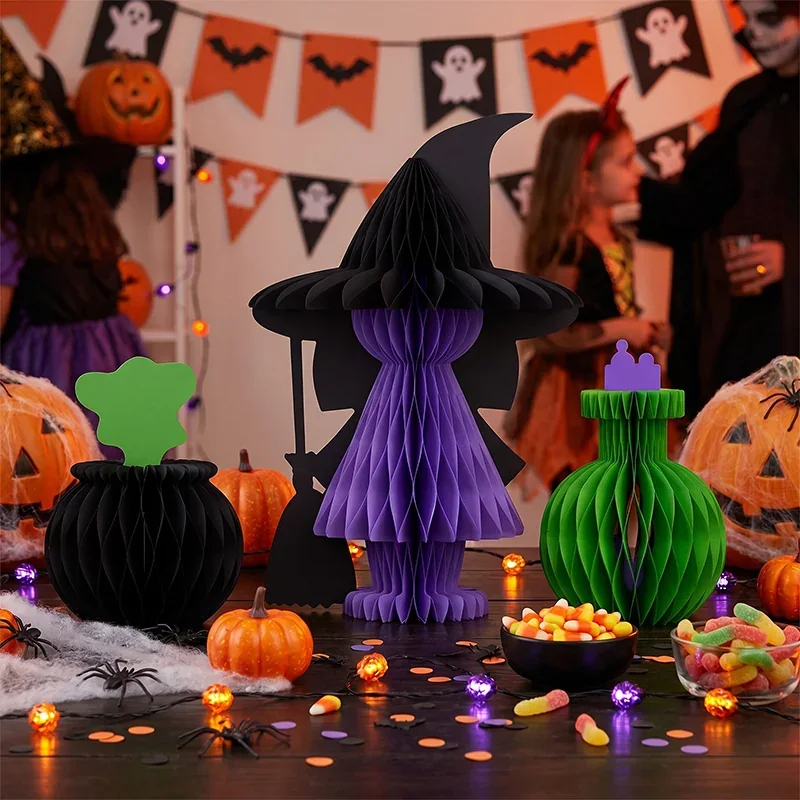 3D Foldable Honeycomb Halloween Little Witch Figurine Centerpiece View 5