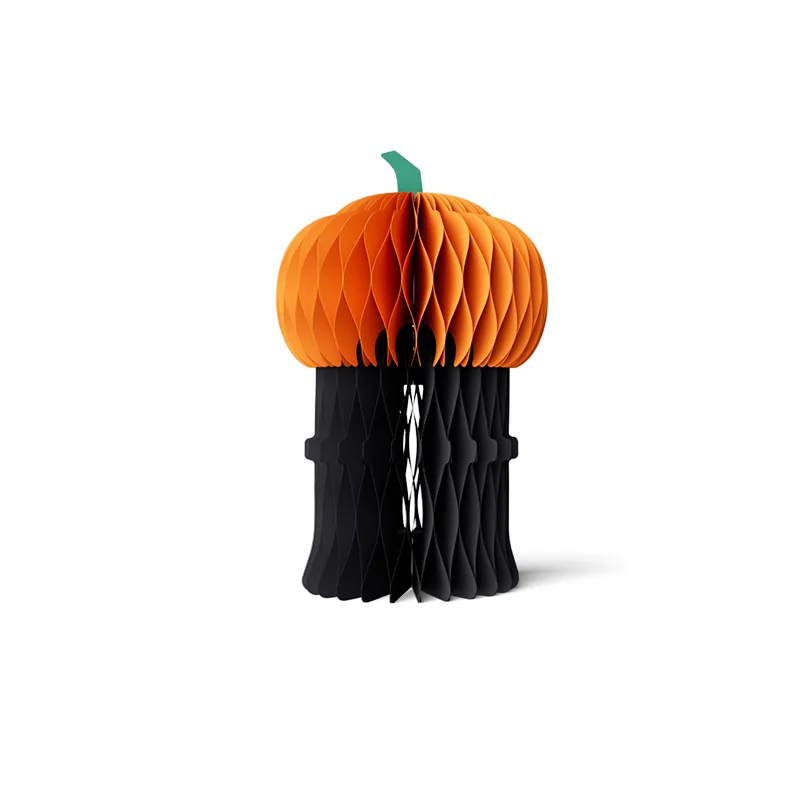 3D Honeycomb Halloween Pumpkin Ghost Duo Tabletop Centerpiece View 5