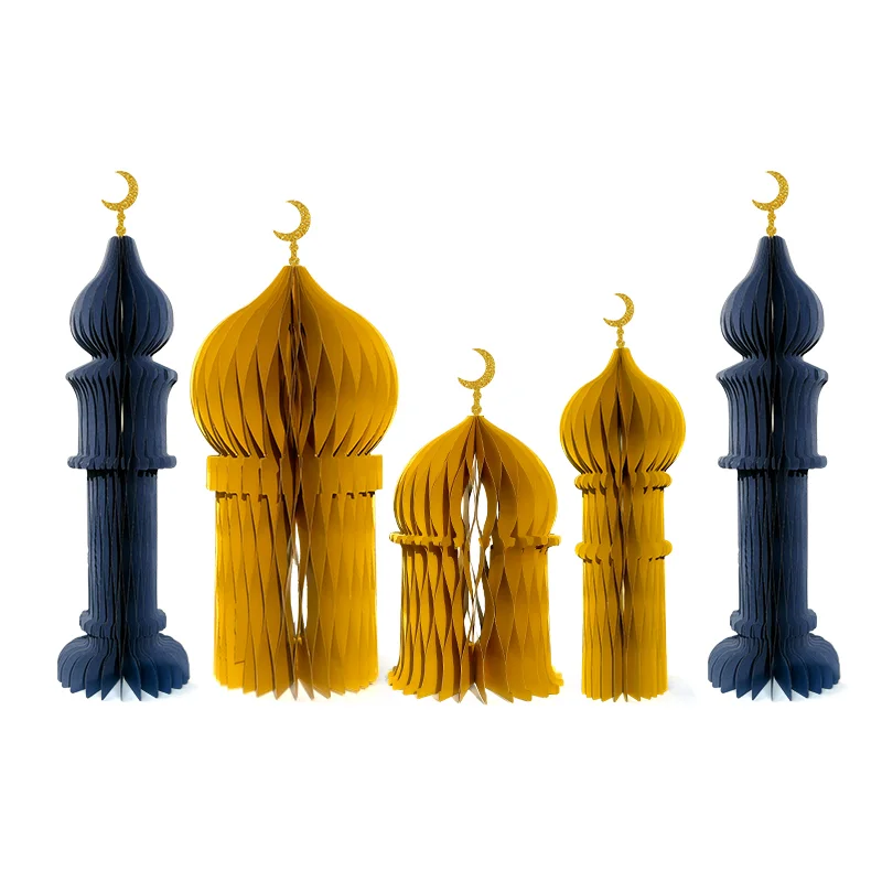 3D Honeycomb Ramadan Mosque & Crescent Moon Tabletop Scene Set View 9
