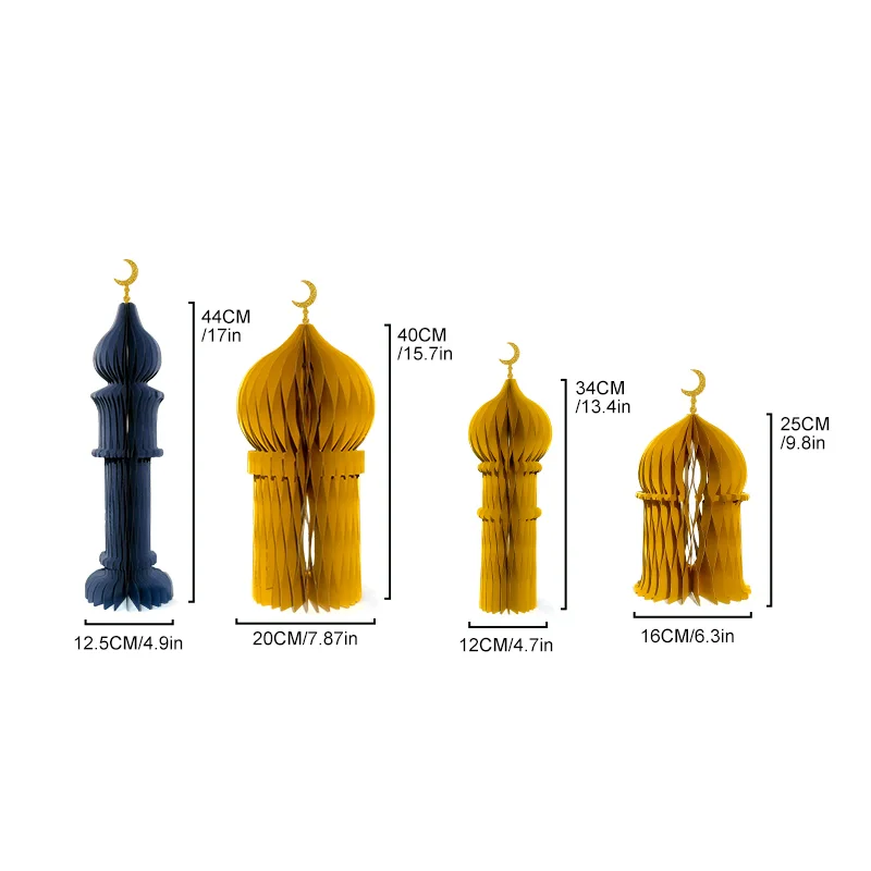 3D Honeycomb Ramadan Mosque & Crescent Moon Tabletop Scene Set View 5