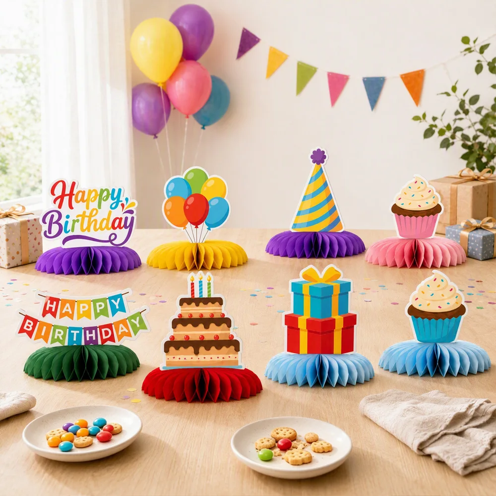 Custom Printed Honeycomb Birthday Party Hanging Lantern & Fan Set