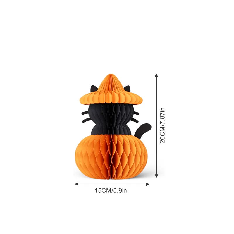 3D Foldable Honeycomb Halloween Pumpkin & Black Cat Centerpiece View 6