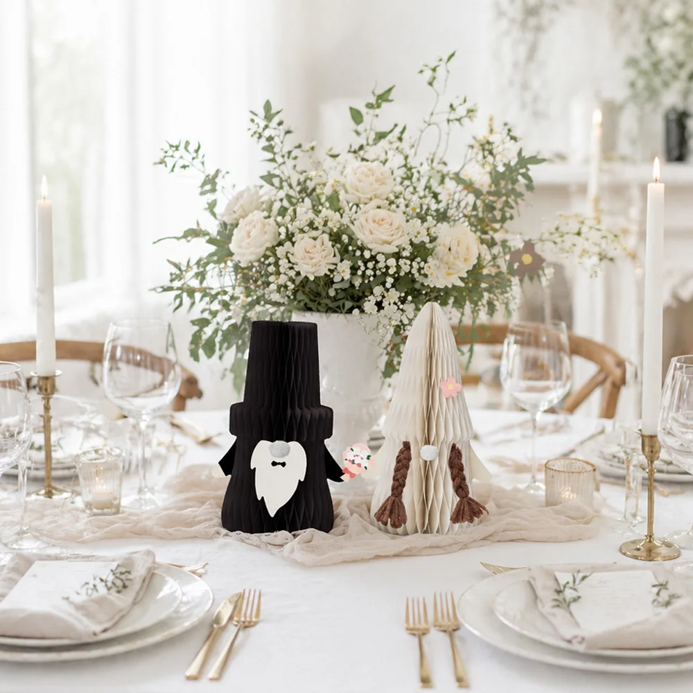 Foldable Honeycomb Paper Wedding Bride & Groom Gnome Centerpiece
