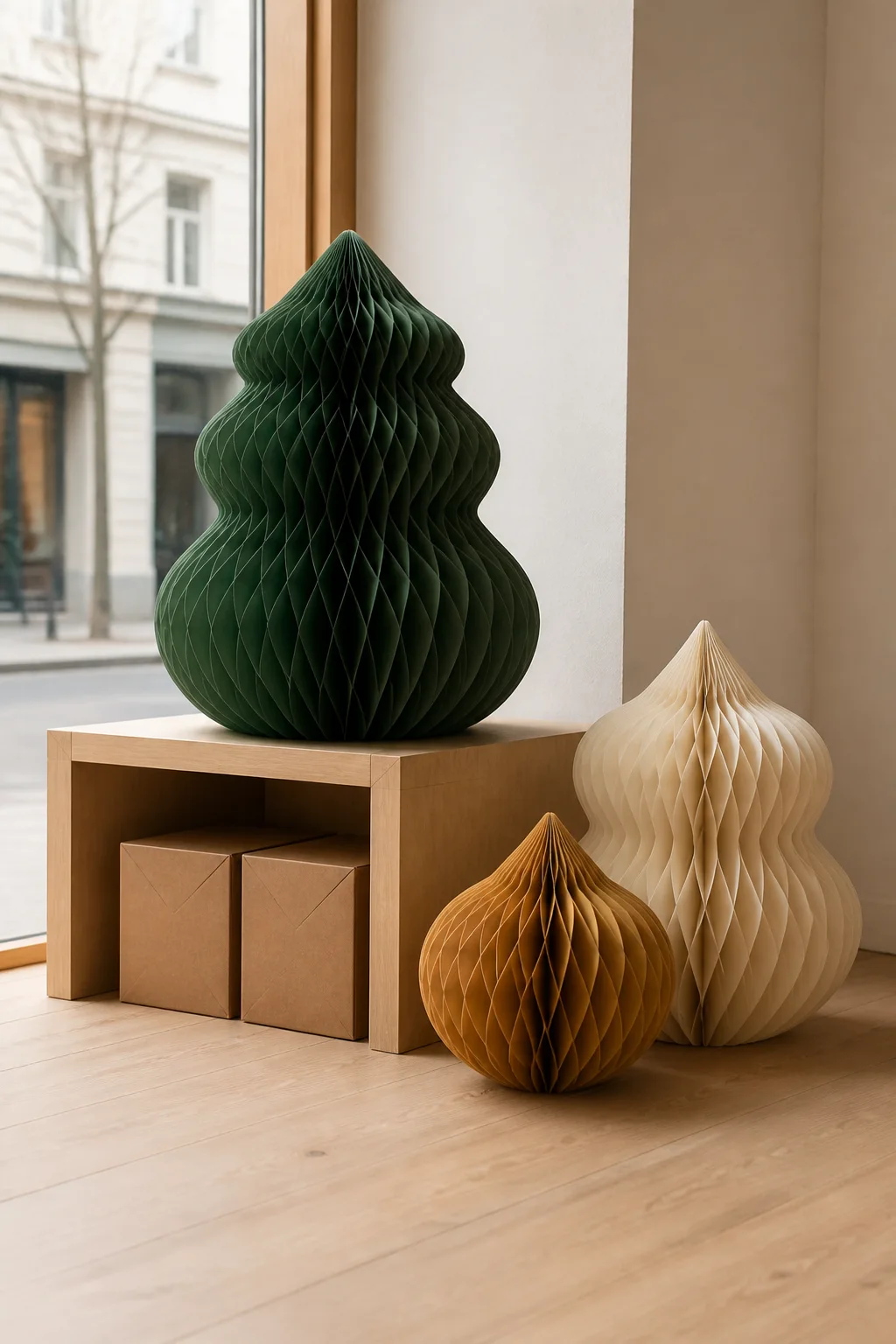 Honeycomb paper decoration used in a retail display concept