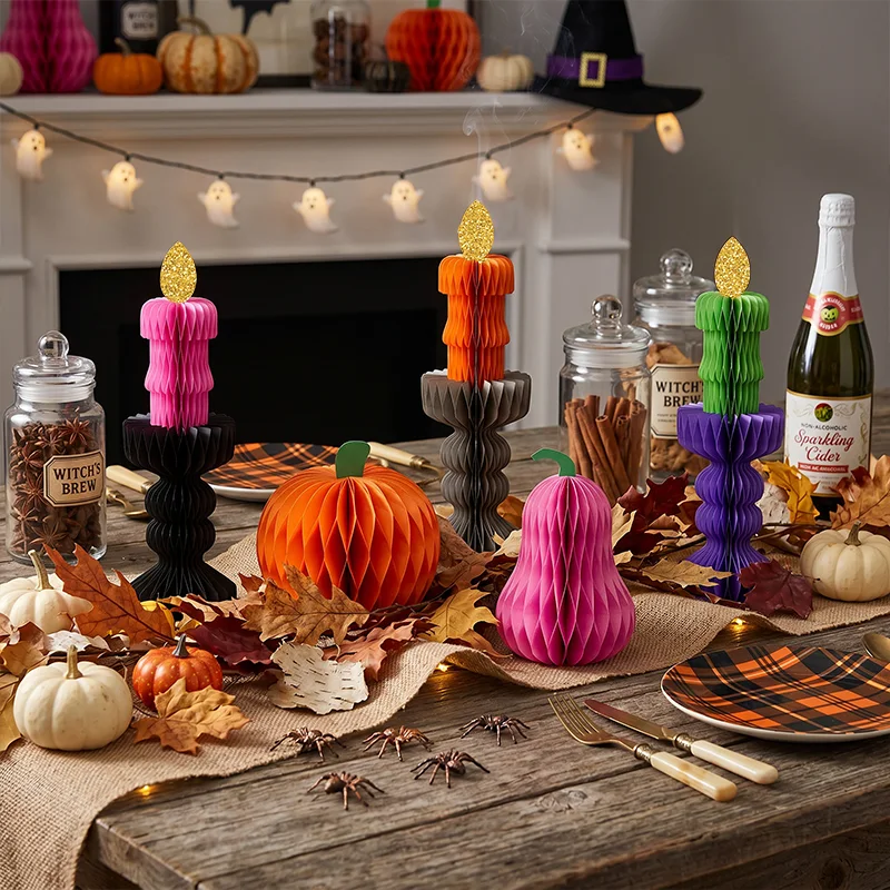 Foldable Honeycomb Paper Halloween Gothic Candelabra Centerpiece View 13