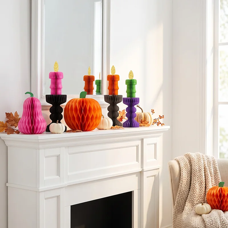 Foldable Honeycomb Paper Halloween Gothic Candelabra Centerpiece View 16