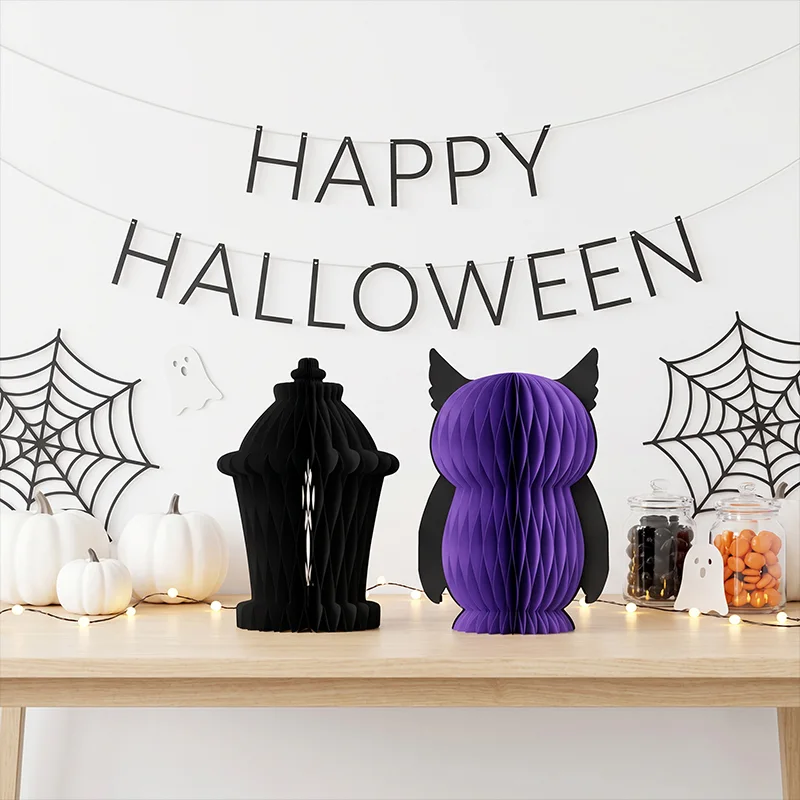 Foldable Honeycomb Halloween Owl Lantern Tabletop Lamp View 9