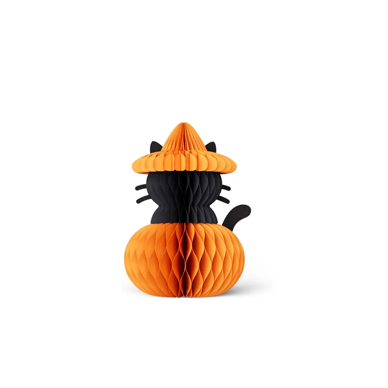 3D Foldable Honeycomb Halloween Pumpkin & Black Cat Centerpiece View 7