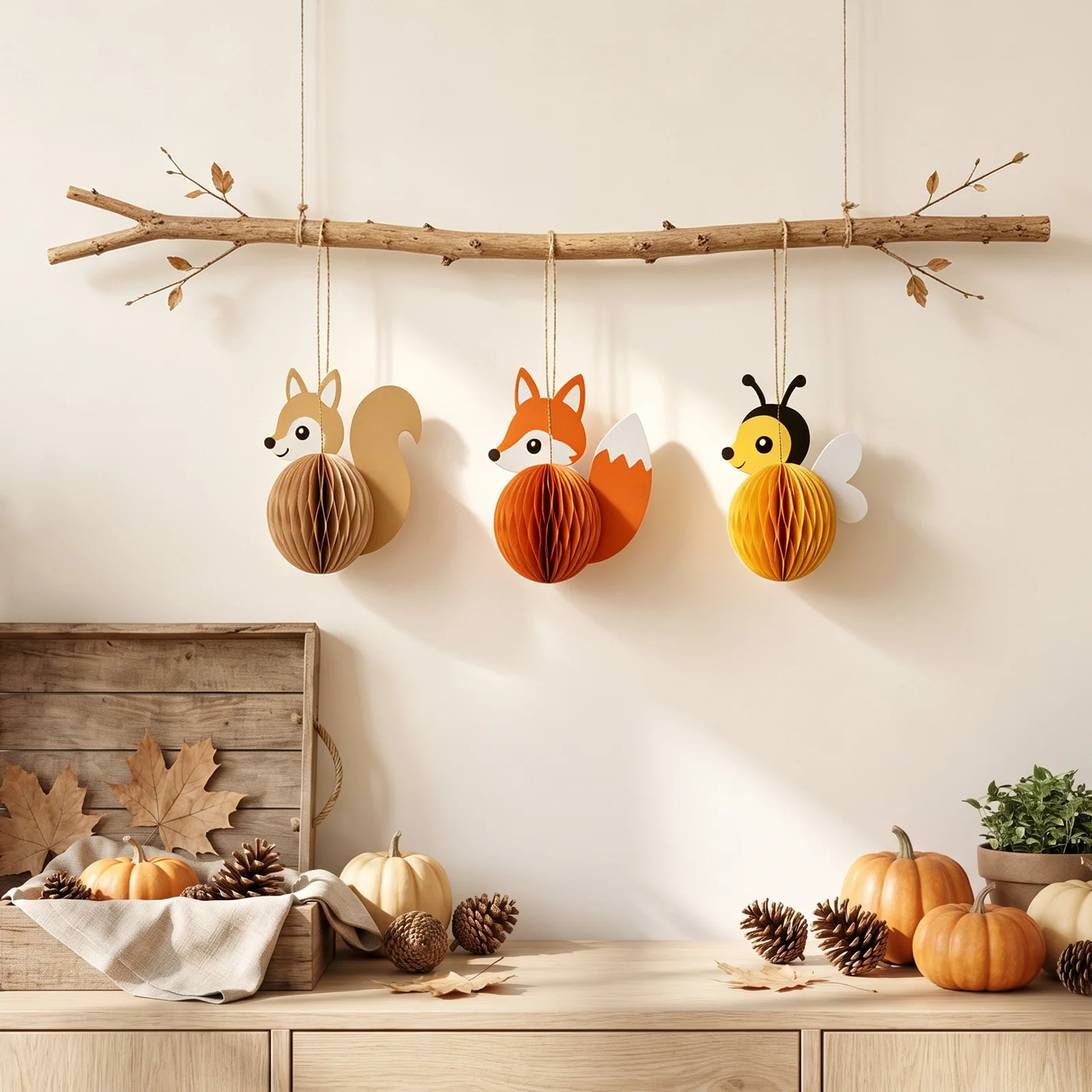 Autumn Harvest Woodland Animal Foldable Honeycomb Figurine Set