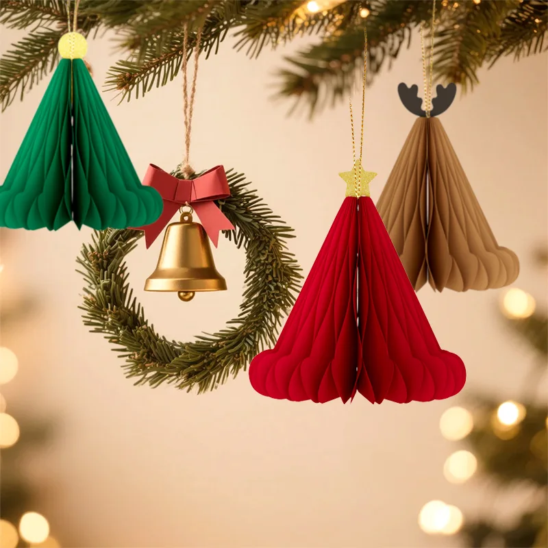 3D Foldable Honeycomb Christmas Santa Hat & Bauble Hanging Set View 3