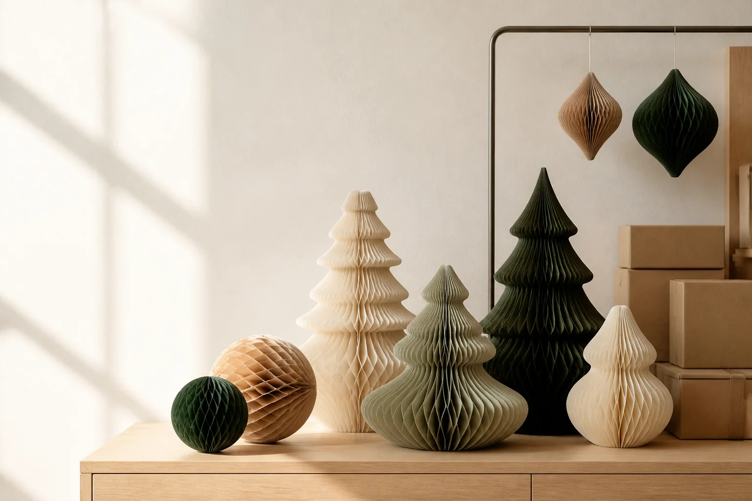 Honeycomb paper decorations arranged as a premium retail display concept