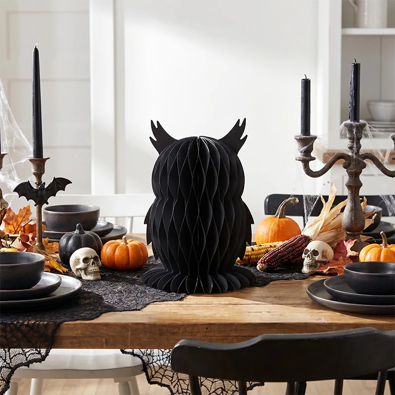 3D Foldable Honeycomb Halloween Pumpkin & Black Cat Centerpiece View 11