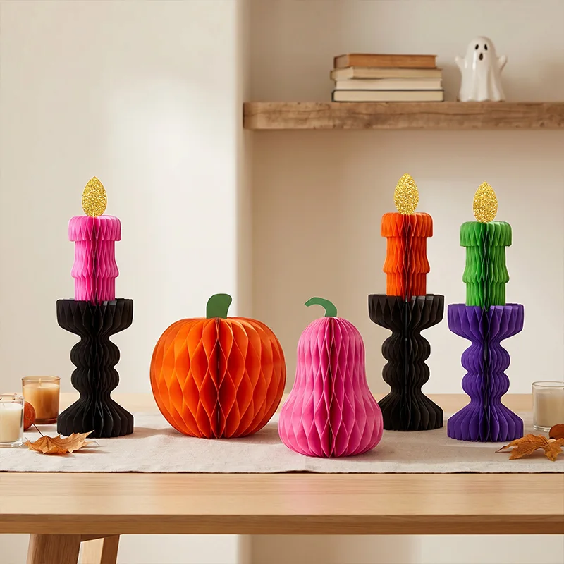 Foldable Honeycomb Paper Halloween Gothic Candelabra Centerpiece View 14