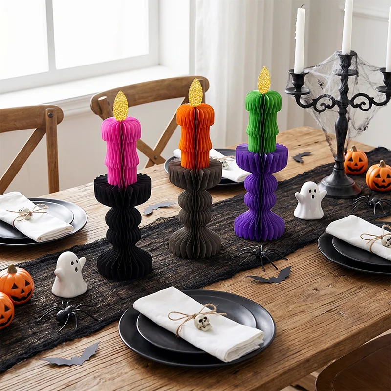 Foldable Honeycomb Paper Halloween Gothic Candelabra Centerpiece View 12