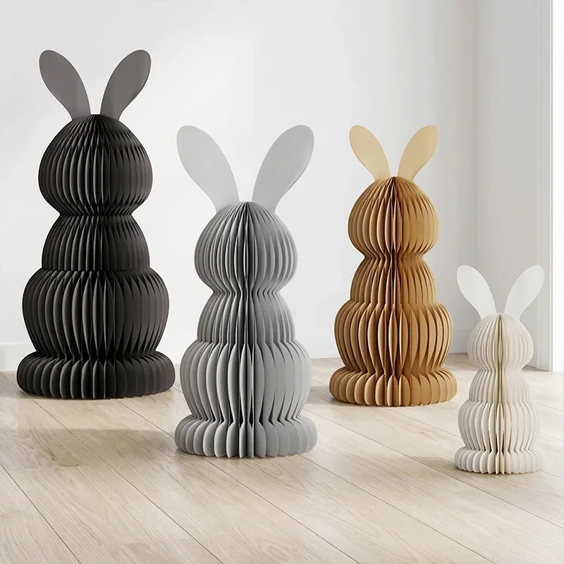 3D Honeycomb Easter Spring Bunny Family Figurine Trio Set View 3