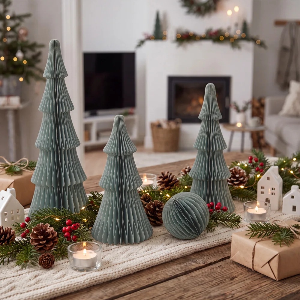 Warm Ambient Lighting & Multi-Tier Pine Silhouette