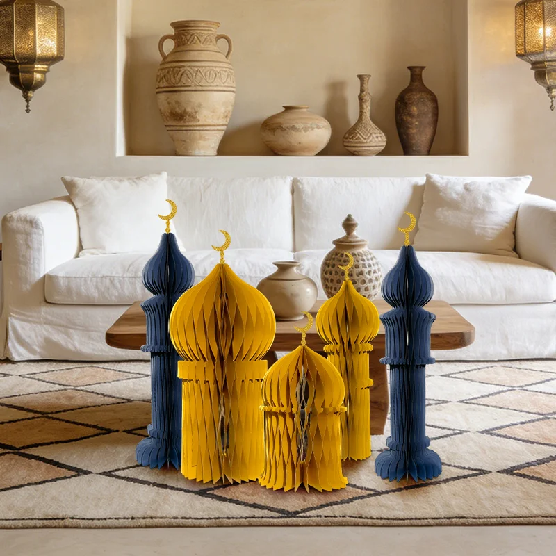 3D Honeycomb Ramadan Mosque & Crescent Moon Tabletop Scene Set View 10