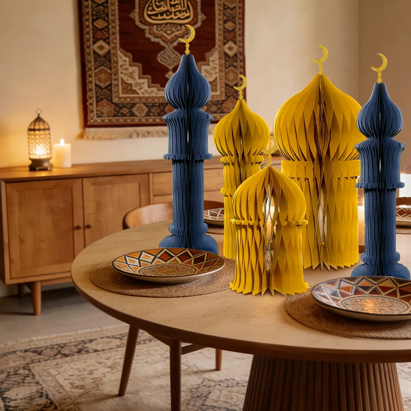 3D Honeycomb Ramadan Mosque & Crescent Moon Tabletop Scene Set View 11