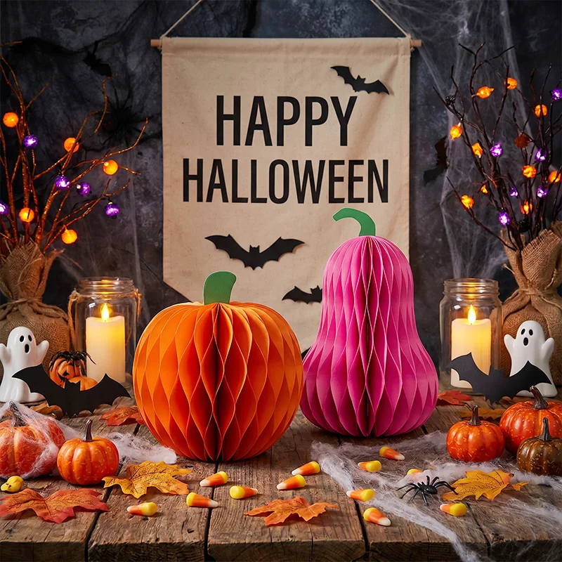 Foldable Honeycomb Paper Halloween Gothic Candelabra Centerpiece View 15