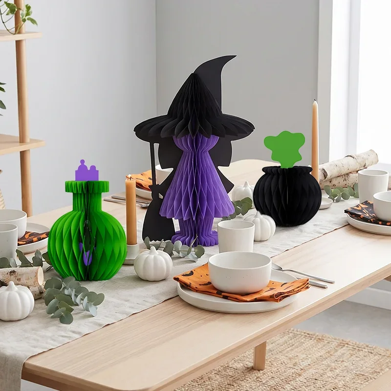 3D Foldable Honeycomb Halloween Little Witch Figurine Centerpiece View 6