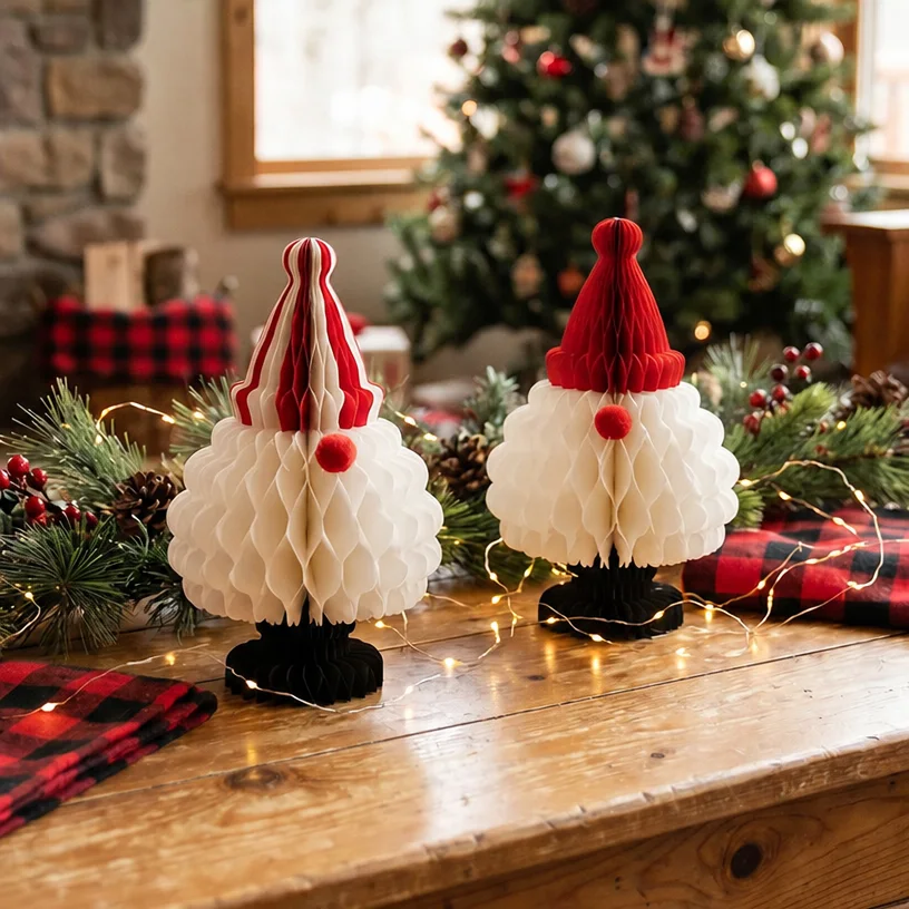 MY PAPER BLOOM Santa Gnome Honeycomb Tabletop Figures