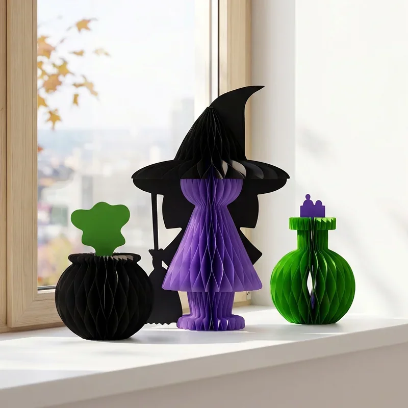 3D Foldable Honeycomb Halloween Little Witch Figurine Centerpiece View 3
