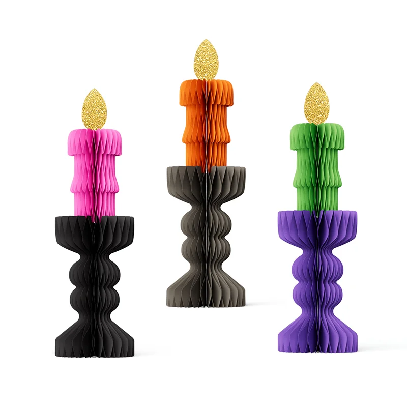Foldable Honeycomb Paper Halloween Gothic Candelabra Centerpiece View 7