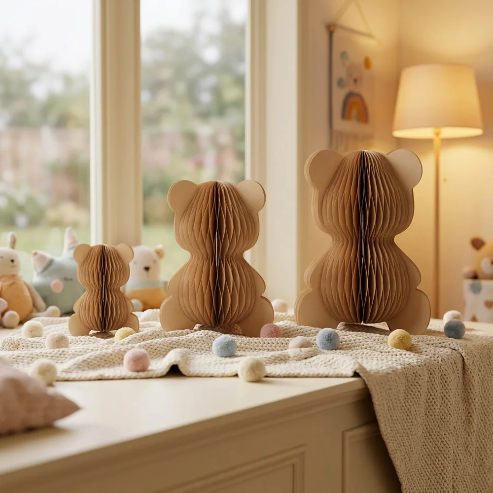 Freestanding Eco-Kraft Foldable Honeycomb Sitting Bear Figurine